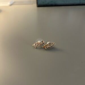Gold 'Mrs.' Script Stud Earrings - Women's Jewelry